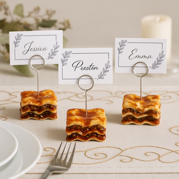 Lasagna Place Card Holders – Set of 4 | Handmade Clay Holiday Table Decor - Picture 2 of 16